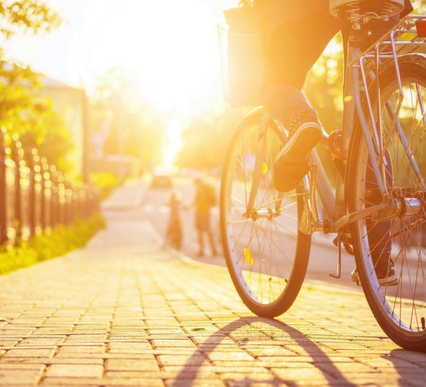 Bike,At,The,Summer,Sunset,On,The,Tiled,Road,In